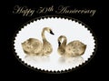 Gold Swans in White Oval, 50th Anniversary Card